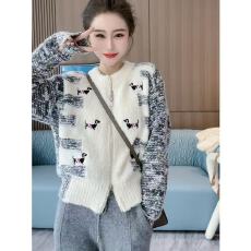 批发<b class='q'>韩国</b>东大门时尚刺绣拉链针织开衫慵懒风减龄毛衣外套休闲显瘦针织