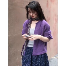 批发紫色针织毛衣韩版独特超好看开衫外搭2025年秋装新款女装韩系穿搭