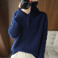 批发半开拉链高翻领羊绒衫女加厚套头针织<b class='q'>毛衣</b>秋冬新款纯羊毛宽松上衣