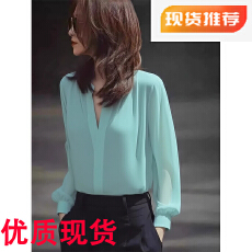 批发法式浪漫小上衣茶里茶气别致小衫高级感超好看蓝色雪纺<b class='q'>衬衫女</b>秋季