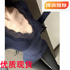 批发2025年冬季新款加绒高级设计感蕾丝V领长袖打底衫女内搭显瘦上衣