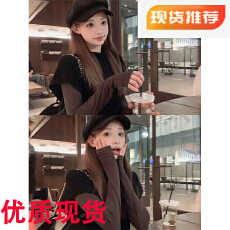 批发珍珍家珐琅诗社半高领高知韩系气质毛衣马甲叠穿组<b class='q'>短袖</b><b class='q'>针织</b>上衣
