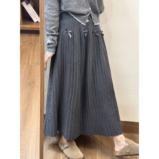 批发百褶针织半身裙女秋<b class='q'>冬</b>高腰垂感A字中长裙子