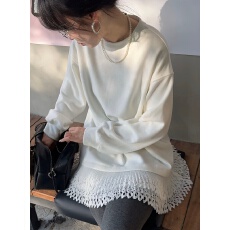 批发新款韩系双面德绒<b class='q'>打底衫</b>设计感显瘦拼接百褶下摆花边<b class='q'>中长款</b>