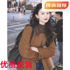 批发韩系棕色撞色翻领夹克外套女2025秋季新款独特漂亮百搭<b class='q'>棒球</b>服上衣