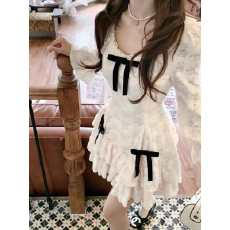 批发Q女家 10/31 萘莉绘纱子/<b class='q'>宫廷</b>千金磨毛可拆蝴蝶结收腰蛋糕<b class='q'>连衣裙</b>