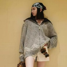 批发欧美风高端女士秋冬季新品帆船垂钓联名款长袖针织毛衣外套情侣装