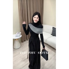 批发2025新款设计感半高领加绒<b class='q'>加厚</b>打底衫上衣➕毛呢高腰阔腿休闲裤