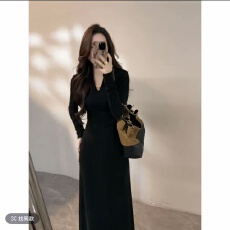 批发大婷婷冬季显瘦修身<b class='q'>连衣裙</b>休闲新款经典V领百搭约会<b class='q'>长裙</b>