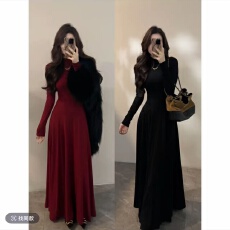 批发大婷婷加绒半高领长袖秋冬气质显瘦纸片人内搭打底<b class='q'>长裙</b>DT1782