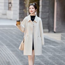 批发极简风加厚毛呢大衣女中长款2025秋冬新款翻领宽松气质毛呢外套女