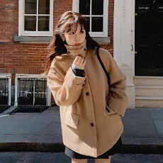 批发chic韩国冬季新款复古英伦高领单排扣气质百搭加厚毛呢子外套大衣