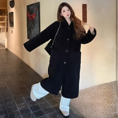 批发黑色羊羔绒外套2025仿皮毛一体新款加厚冬季保暖中长款毛毛大衣女