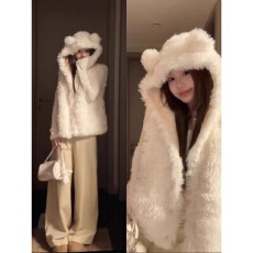 批发小熊耳朵马甲外套女冬季加厚<b class='q'>甜美</b>可爱小个子百搭设计感羊羔毛棉服