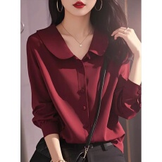 批发2025年高档<b class='q'>女士</b>装时尚新款春季高级感设计小众红色长袖单排扣衬衫