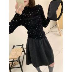 批发LIN韩系高腰压褶毛呢半身裙女冬季新款灰色气质伞裙半裙垂坠感