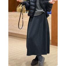 批发深灰色加厚毛呢半身裙女秋冬2025新款松紧腰遮垮显瘦A字中长伞裙