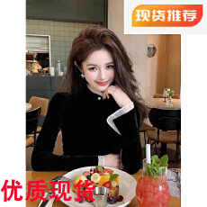 批发初冬巨好看<b class='q'>气质</b>高级感内搭上衣轻奢洋气减龄黑色丝绒立领内搭<b class='q'>衬衫</b>