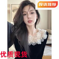 批发黑色<b class='q'>花朵</b>丝绒上衣2025冬季高级感轻奢气质名媛法式收腰内搭衬衫女