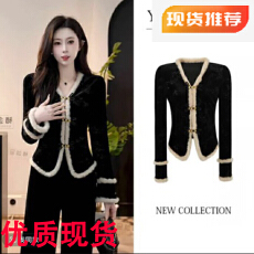 批发YUANLIANSU/圆脸酥绮梦干年秋冬新中式国风黑色盘扣<b class='q'>丝绒</b>