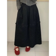 批发欧洲站2025秋季韩版气质松紧腰A字版<b class='q'>蕾丝</b>木耳边波呢料<b class='q'>半身裙</b>