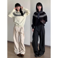 批发<b class='q'>白色</b>高级感费尔岛毛衣女2025年新款秋季韩系慵懒风穿搭<b class='q'>针织衫</b>上衣