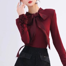批发酒红色打底衫女款2025新款上衣