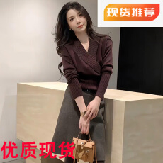 批发法式气质V领咖色针织毛衣2025秋<b class='q'>冬</b>新款慵懒风氛围感穿搭上衣女装