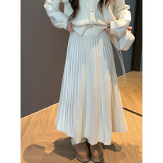 批发松紧腰针织半身裙女秋冬新款温柔<b class='q'>百搭</b>气质a字百褶长裙