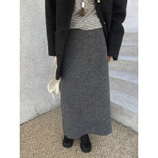 批发简约<b class='q'>百搭</b>针织半身裙女秋冬新款韩系显瘦纯色a字长裙