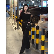 批发2025新款拼接长袖T恤女设计感加绒加厚打底衫<b class='q'>上衣</b>➕毛呢<b class='q'>裤</b>子