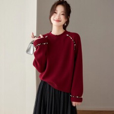 批发高级感钉珠灰色正肩针织衫毛衣女2026秋冬新款大码<b class='q'>胖</b><b class='q'>mm</b><b class='q'>马海毛</b>上衣