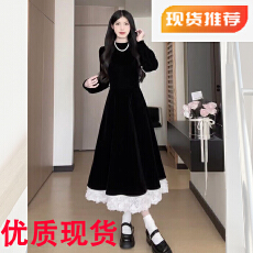 批发不掉色松本丧丧公主<b class='q'>丝绒</b>裙拼接<b class='q'>连衣裙</b>冬季A字裙短裙显瘦收