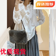 批发唐悠悠mgdm木耳边拼接纯棉宽松衬衫女秋法式立领百搭白色衬衣