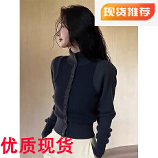 批发修身内搭高领针织开衫女秋冬巨好看灰色毛衣外套收腰长袖<b class='q'>上衣</b>打底