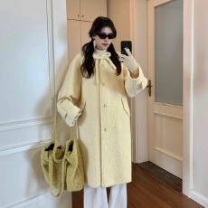 批发黄色呢子大衣女秋冬高级感2026新款小个子中<b class='q'>长款</b>毛呢外套甜美可爱