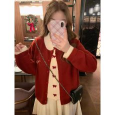 批发辣条<b class='q'>大码</b><b class='q'>女</b>装 冬季内搭胖mm蝴蝶结可外穿红色圣诞节假两件毛衣<b class='q'>女</b>