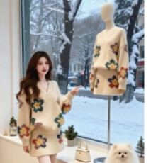 韩风chic一整套独特漂亮绝美复古v领针织衫短裙两件套装2026春季