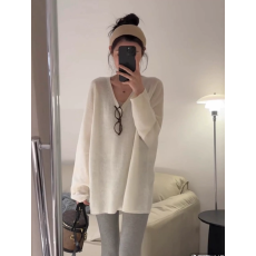 批发法式气质百搭系带V领长袖T恤女秋冬慵懒风宽松显瘦中<b class='q'>长款</b>打底上衣