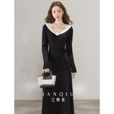 批发韩国法式复古修身显瘦内搭针织<b class='q'>连衣裙</b>女春秋季配大衣的打底长裙子