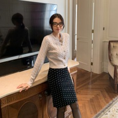 批发秋季新款复古波点后开叉羊毛针织半身裙高腰包臀短裙女