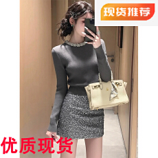 批发精致小个子气质女神范高级感小洋装富家千金灰色针织<b class='q'>连衣裙</b>套装春