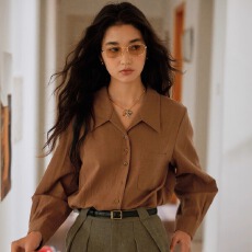 批发法式亚麻人字纹燕子领衬衫女<b class='q'>秋</b>冬