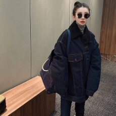 批发美式复古<b class='q'>牛仔</b>棉服外套女冬季新款加厚保暖宽松显瘦百搭夹克上衣潮