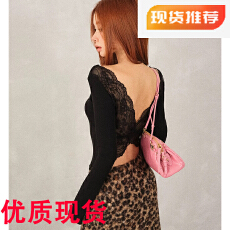 批发FORNI/YOYO 蝴蝶蕾丝 天丝醋酸露背蕾丝衫修身<b class='q'>个性</b>针织打底衫女