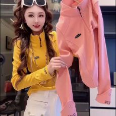 批发德绒休闲打底韩版半拉链<b class='q'>修身</b>显瘦刺绣字母设计感长袖