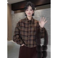 批发复古撞色翻领<b class='q'>格子</b>长袖<b class='q'>衬衫</b>女春秋宽松慵懒风设计感小众高级感上衣
