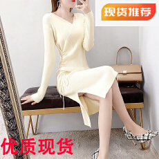 批发韩国修身内搭针织连衣裙女春装26新款中长款打底衫<b class='q'>长袖</b>过膝毛衣裙