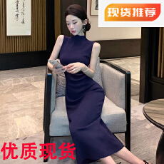 批发韩国早春无袖修身弹力针织连衣裙夏OL包臀气质高级感内搭打底长裙