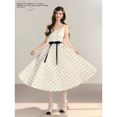 批发BBBLUE/心动波点/法式复古波点收腰设计感高级优雅A字礼服连衣裙